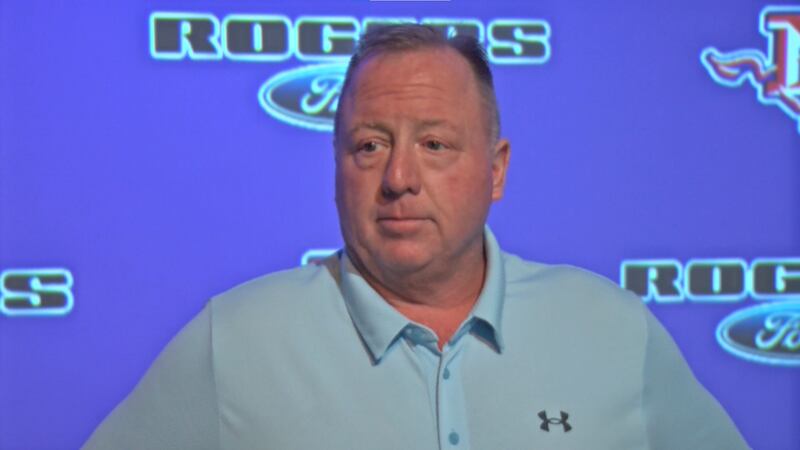 Former Midland Christian head football coach Greg McClendon at a press conference following...