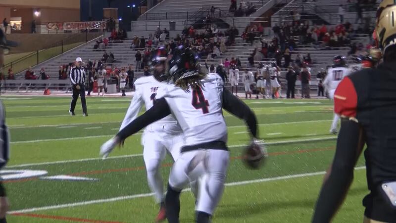 TJ Tillman celebrates touchown grab in Tascosa win.