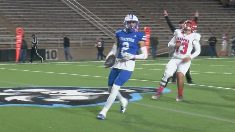 Stratford's Julio Valdez celebrates touchdown in win over Sundown.