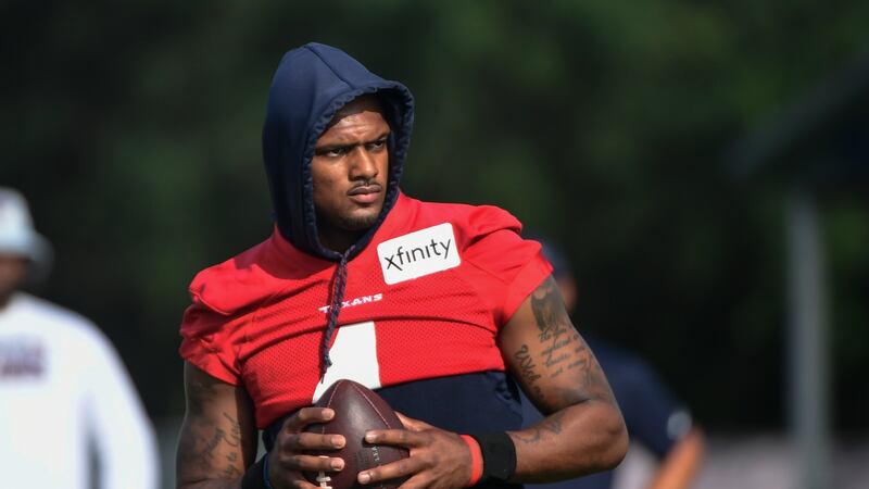 FILE - Texans quarterback Deshaun Watson (4) practices with the team during NFL football...